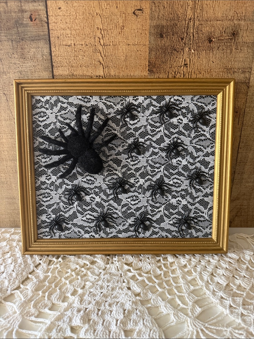 Upcycled Gold Framed Black Spider Wall Art-Halloween Decor 🕷️🕸️